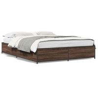 estructura cama madera ingenieria metal marron roble 120x190 cm vidaxl