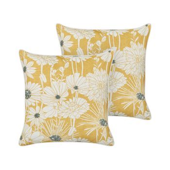 Conjunto De 2 Cojines De Algodón Bordado Motivo Floral 45 X 45 Cm Amarillo Scirpus