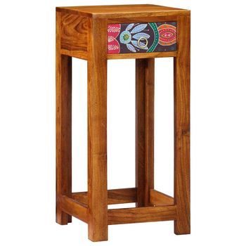 Mesa De Fin Floral Con Cajón Marrón 35 X 35 X 75 Cm