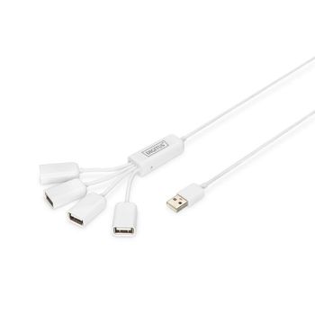 Hub Digitus 4 puertos USB 2.0 480 Mbit/s Slim Spider Blanco con alimentación opcional