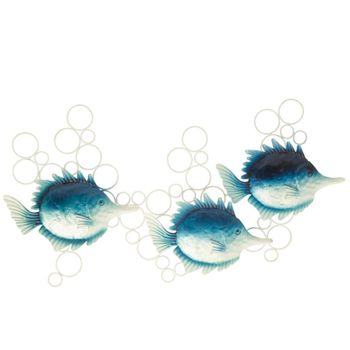 Decoración mural 3 peces de metal azul 78 x 5 x 41,9 cm