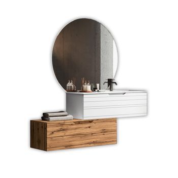 Composición Baño Lavabo Derecha 4 Piezas Solmira Blanco/roble En Mdf