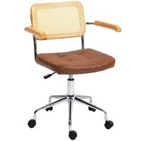 homcom silla de escritorio altura ajustable con funcion de basculante y respaldo de ratan sintetico 60x555x82-90 cm marron