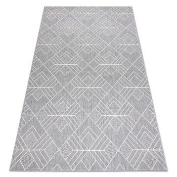 Alfombra Sisal Flat 48731637 Cuadrados Rombos, Geométrico Gris / Crem 140x200 Cm