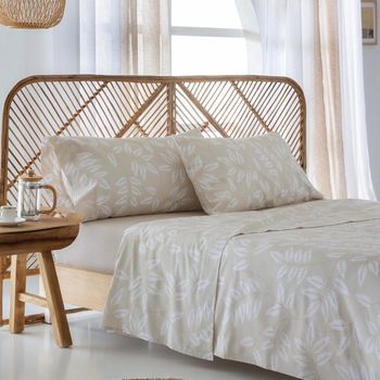 Juego De Sábanas Batan 100% Algodón Orgánico Beige 270x260 Cama 180