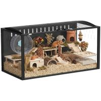 pawhut jaula para hamster grande 105x51x53 cm con tapa ventilada abatible marco de acero paneles transparentes negro