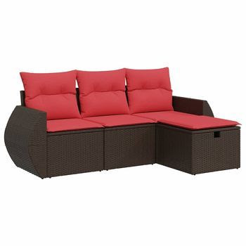 Set De Sofás De Jardín 4 Pzas Y Cojines Ratán Sintético Marrón Cfw719285