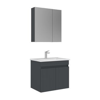 Conjunto De Mueble Con Lavabo Y Espejo (2 Piezas)  - 65 X 45 X 57 Cm - Antracita Mate