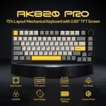 Teclado Mecánico AJAZZ AK820 PRO con Batería de 4000 mAh, Tri-Modo (Inalámbrico, Bluetooth, Cableado) Preparado para Esports con personalización de macros, diseño del 75%, pantalla TFT, interruptores