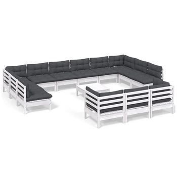 Muebles De Jardín 14 Piezas Con Cojines Blanco Madera De Pino