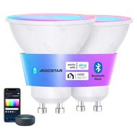 aigostar mesh- bombilla inteligente bluetooth mesh gu10 2700k-6500k y rgb regulable 65w 555 lumens bombilla led inteligente compatible con alexa y google home 2uds