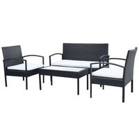set muebles de jardin 4 piezas  mobiliario de jardin y cojines ratan sintetico negro