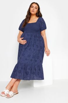 Bump It Up Maternity Vestido Azul Marino Algodón Con Bordados