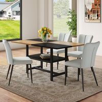 conjunto de mesa y 4 sillas - mueble de comedor - mdf metal y pu - marron y gris 160cm