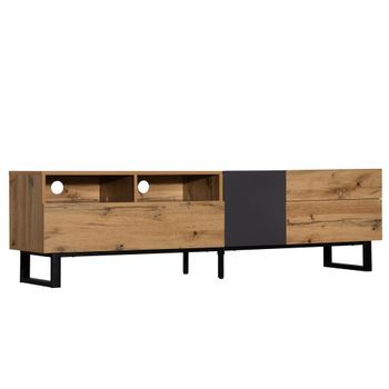 Mueble De Tv De 180 Cm, Color Roble Y Antracita, Con Cajones Y Puertas