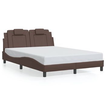 Cama Doble | Cama Para Adultos | Estructura De Cama Cabecero Cuero Sintético Marrón 140x190 Cm