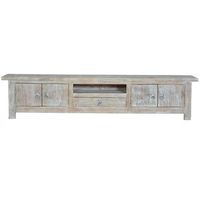 mueble tv en madera de mango blanco envejecido