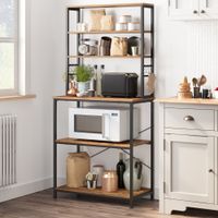 estanteria de cocina para microondas de acero marron y negro