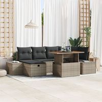 conjunto de comedor de jardin de 7 piezas con cojines gris ratan poliester acacia v5035 unico  gris