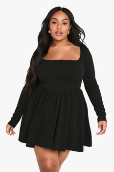 Vestido Plus Skater Estilo Corsé, Negro