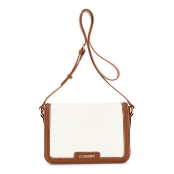 bolso de hombro con solapa efecto lona y ribete efecto piel en contraste leather/natural