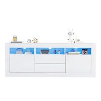 mueble de tv brillante 160 x 35 x 60 cm - iluminacion led - 3 nichos 2 puertas 2 cajones - blanco