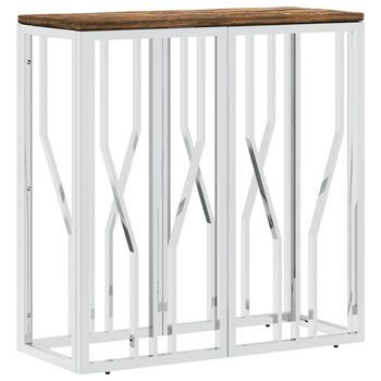 Mesa Consola Acero Inoxidable Madera Maciza Reciclada Plateada Vidaxl