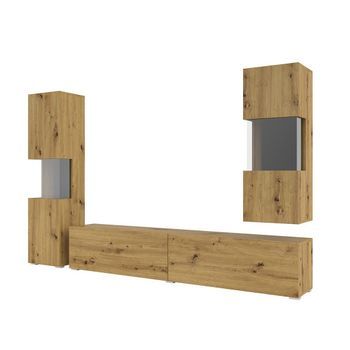 Conjunto De 3 Muebles De Salón Colección Eva. Color Roble Y Negro.