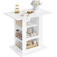 mesa alta de bar mesa de pie 2 soportes para vasos 3 compartimentos abiertos 105x94x68cm blanca