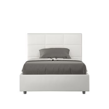 Cama De Una Plaza Y Medio  Sin Somier Acolchada 120x210 Cuero Sintético Blanco Mika