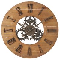 reloj de pared con engranajes de madera de abeto y acero negro diam 90 cm