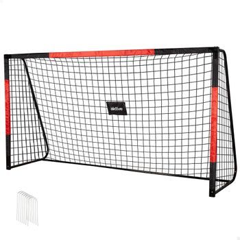 Portería Fútbol Desmontable Aktive De Acero Resistente 300x90x160 Cm Con Red De Poliéster Y 7 Piquetas, Negro Y Rojo
