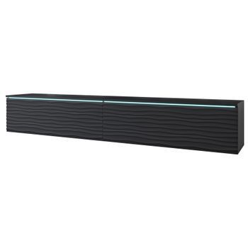 Mueble De Tv Lowboard D 180 Cm, Mueble De Televisión, Mueble De Salón, Sin Iluminación Led, Color Negro Ondulado