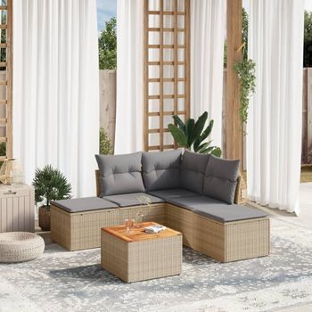 Conjunto De Sofás Jardín Con Cojines Beige Mezcla 6 Uds | Mueble Jardin Mesa Y Sillas Ratán Pe Cfw899950