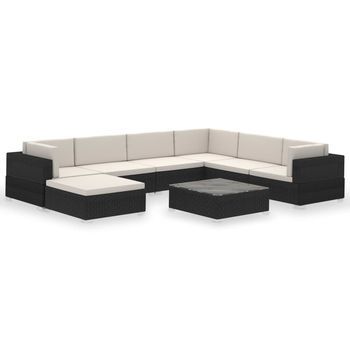 Conjunto De Muebles De Jardín 8 Uds | Mesa Y Sillas Y Cojines Ratán Sintético Negro