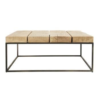 Mesa de centro cuadrada de roble macizo y metal negro 95x95 cm