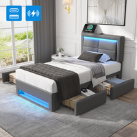 cama tapizada con iluminacion led puertos usb carga inalambrica y por cable 4 cajones simil piel texturizada gris 90x190 cm