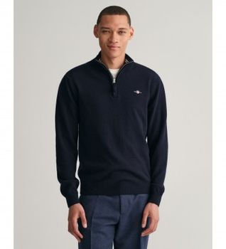Gant para hombre. 87213 Jersey de lana de oveja muy fina con media cremallera marino (XL), Casual, Clásico