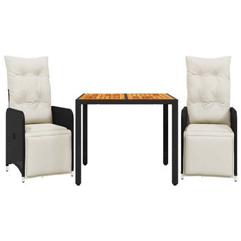 Mesita Y Sillas Jardín 3 Piezas | Mueble De Jardín Y Cojines Ratán Sintético Negro