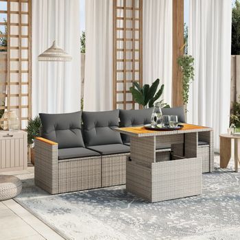 Juego De Sofás Jardín Con Cojines 5 Uds | Mueble Jardin Mesa Y Sillas Ratán Sintético Gris Cfw83643