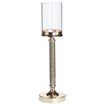 Portavelas De Metal Dorado Pantalla De Cristal 48 Cm Centro De Mesa Decoración Glamour Abbeville
