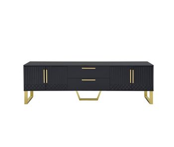 Mueble tv 170x35x47 cm - alto brillo, tiradores y patas doradas, puerta texturizada - negro