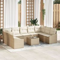 juego de sofa de jardin de 10 piezas con cojines marron ratan poliester v4779 unico  beige