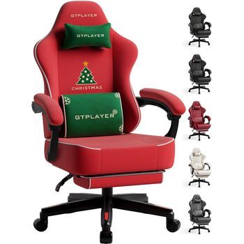 Gtplayer Silla De Gaming Con Diseño Navideño, Silla De Gaming Con Apoyapies, Asiento Extra Ancho, Con Cojín De Muelle