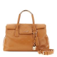 bolso de piel sintetica con solapa y asas tubulares tan