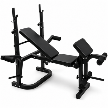 Banco De Pesas Con Soporte De Barra Ajustable — Press De Banca, Extensión Y Curl De Piernas, Respaldo Inclinable Y Plano Para Entrenamiento En Casa
