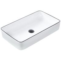 lavabo sobre encimera bano clasico ceramica brillante blanco con borde negro rectangular 61 x 35 cm xert