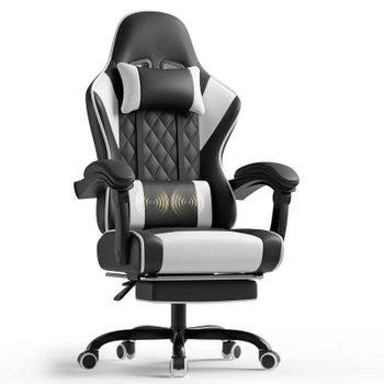 Silla gaming Autrucker masaje vibración reposacabezas ajustable blanco y negro
