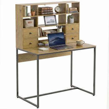 Escritorio De Ordenador Con 4 Cajones, Madera Y Metal, Homcom, 105 X 60 Cm – Madera Natural
