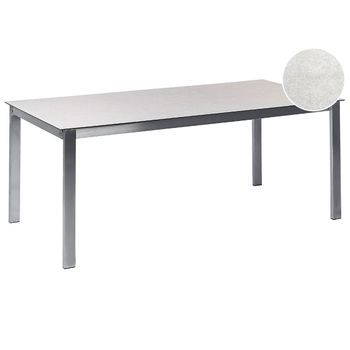 Mesa De Comedor De Jardín De 6 Plazas 180 X 90 Cm Tablero De Cristal Cerámico Templado Estructura De Acero Inoxidable Blanco Cosoleto